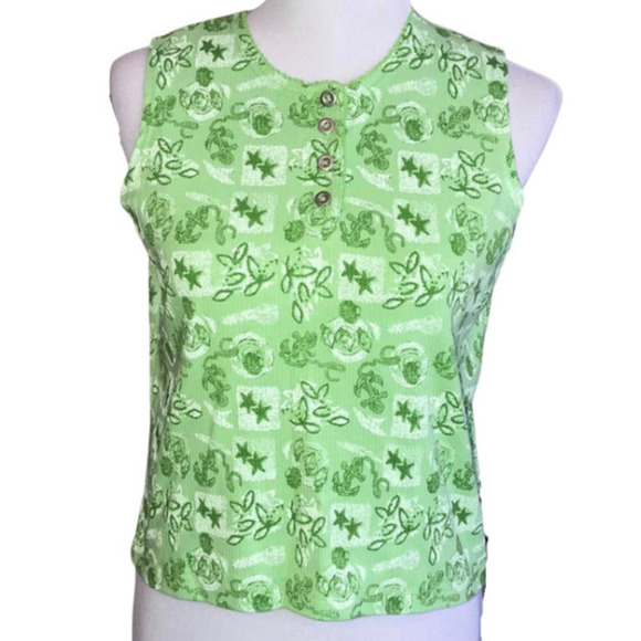 KENETH TOO! CASUALS GREEN MULTICOLOR FLORAL DESIGN STRETCH TOP SIZE PETITE LARGE - Picture 1 of 6